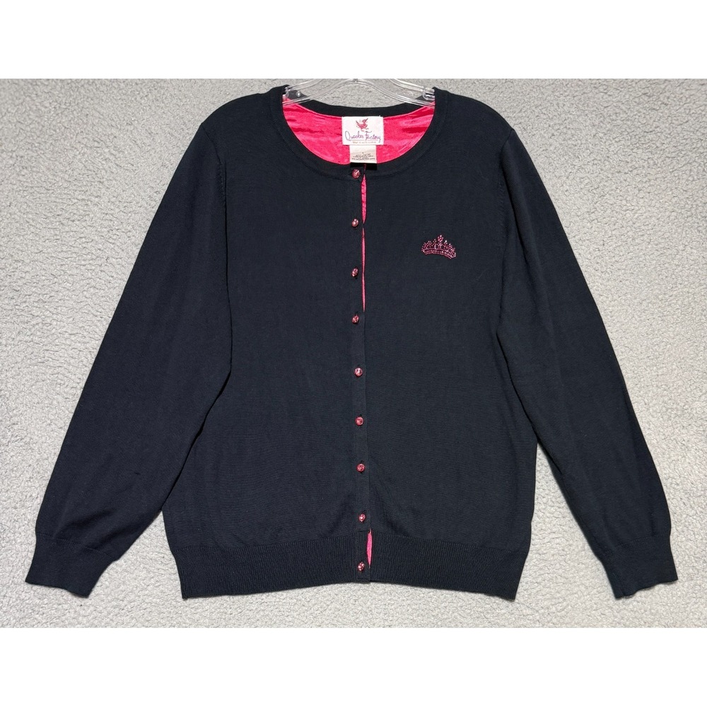 Vintage Quacker Factory Womens Black Cardigan Sweater crown Sequin Size Large